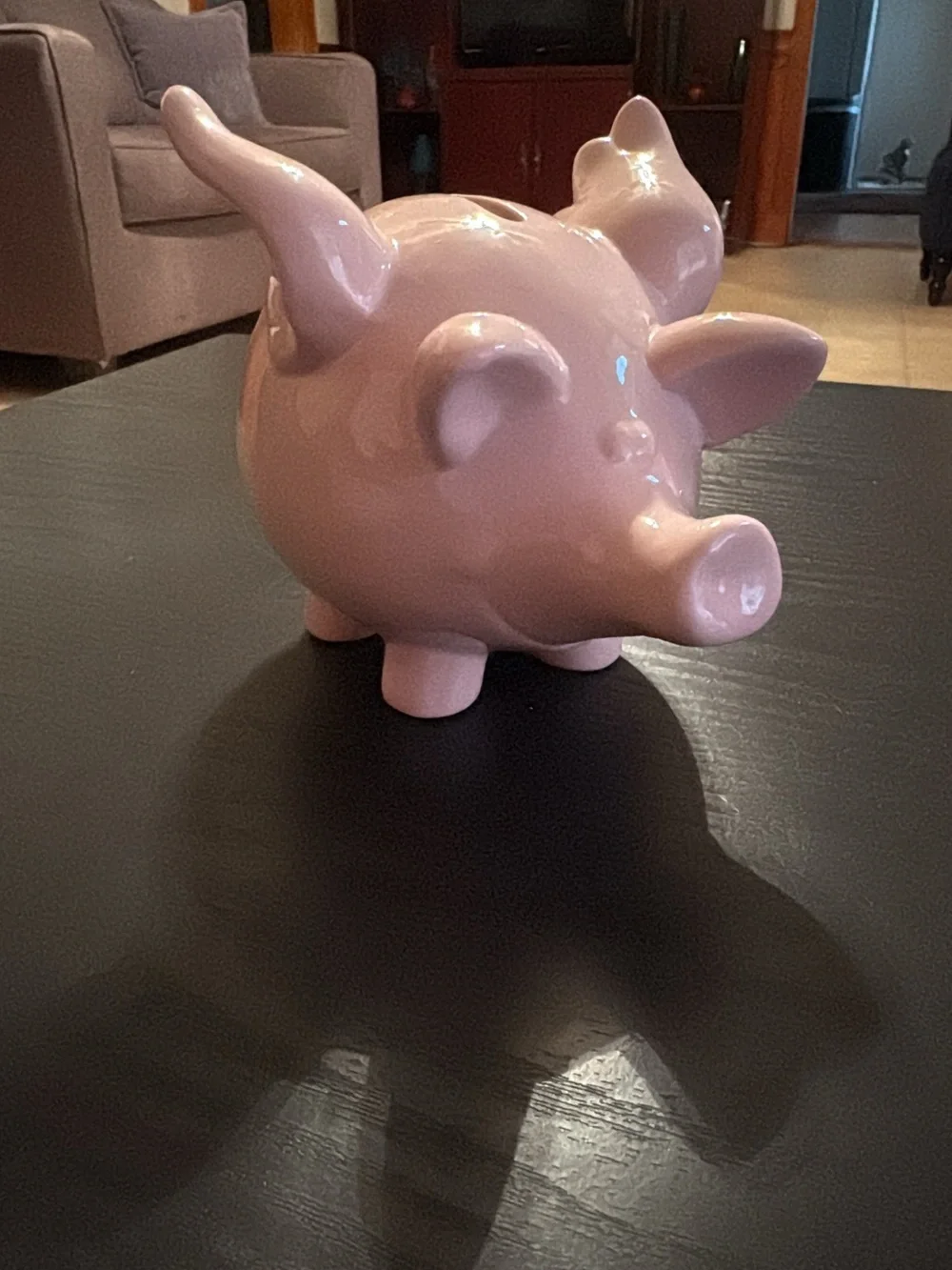 Pink Ceramic Pig Figurine Bank - Cute Home Accent